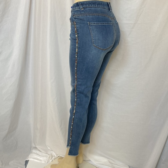 DEMOCRACY Jeans Tummy Control Size 6 Shiny Color Beads Side Stripe Dark Blue - Picture 6 of 12